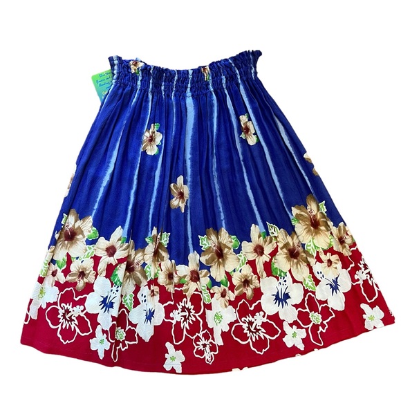 NWT Jams Word Floral Red Blue Gathered skirt, Size Large - Picture 2 of 5